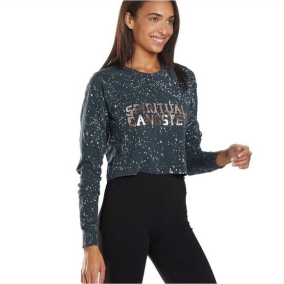 Spiritual Gangster Small Graphic Speckle Long Sleeve Tee Cropped Grunge - Picture 1 of 10